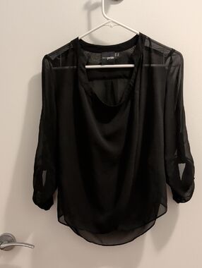ASOS Petite Black Sheer Long-Sleeve Blouse